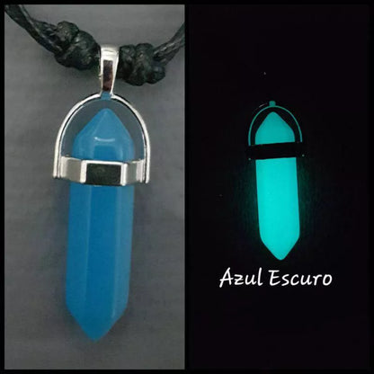 Colar de pedra hexagonal fluorescente luminosa, colar com pingente de couro, de cristal natural brilhante no escuro, pedra de bala