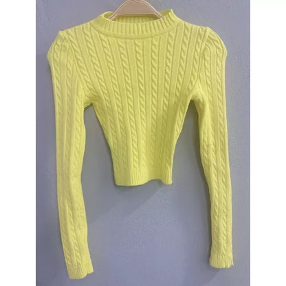 Blusa de frio tricô cropped feminina manga longa