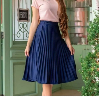Saia midi Plissada Midi Moda Evangelica Casual Elegante para igreja
