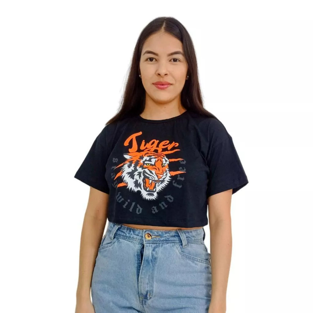 Camiseta T-shirt Cropped Oversized Estampado Moda Gringa Algodão