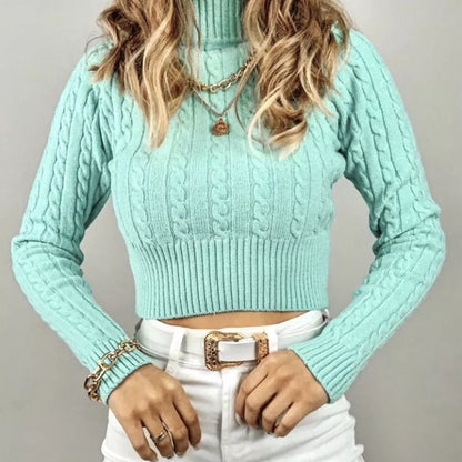 Blusa de frio tricô cropped feminina manga longa