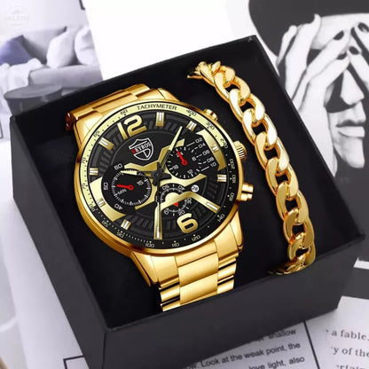 Relógio De Luxo Ouro Masculino Original Cronógrafo De Quartzo De À Prova D'água Negócios Relogio Masculino Dourado Com Pulseira Kit