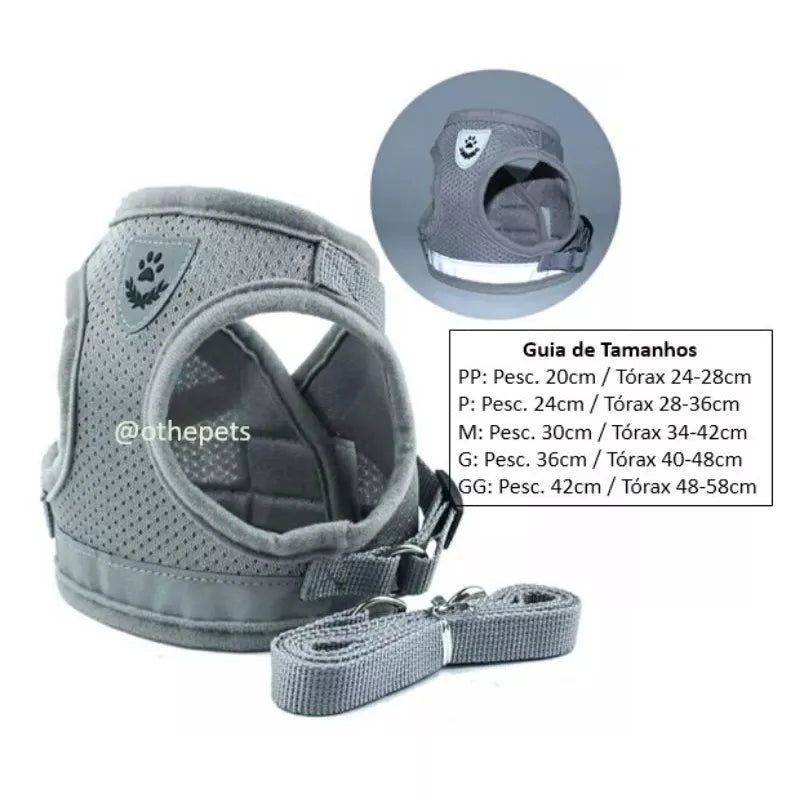 Peitoral Com Guia para Caes E Gatos Colete Regulavel Super Confortavel para Cachorro