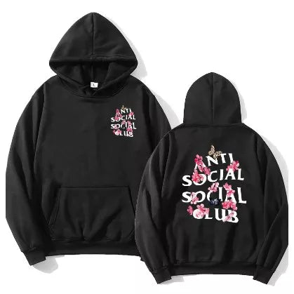 Blusa Moletom Canguru Algodão Unissex Kpop Anti Social Club Flores Tumblr