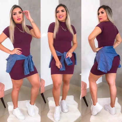Vestido Tubinho Feminino Canelado Gola Alta Manga Curta Modelo Insta blogueiras tumblr Moda Vestido Tubinho