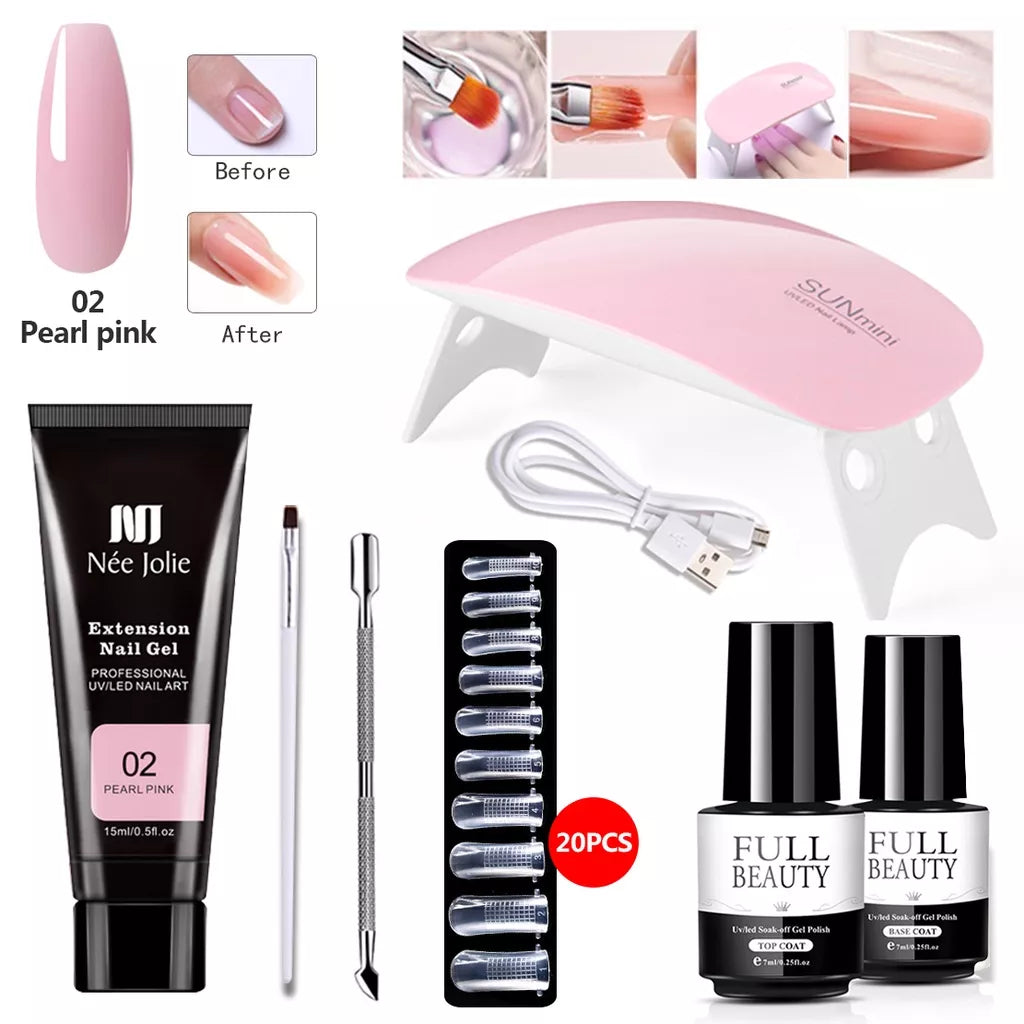 kit unha de gel poligel completo profissional de unha em gel polygel alongamento Set Nail Art Extension Kit Acrylic UV Gel Nail Files Nail Molds Builder Painting Brush Slip Solution DIY Manicure