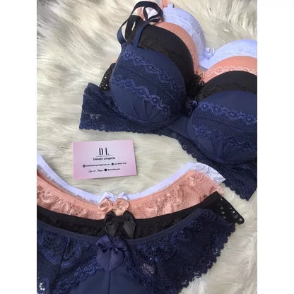 Conjunto Feminino Lingerie Com Bojo Microfibra e Renda JANE MICRO