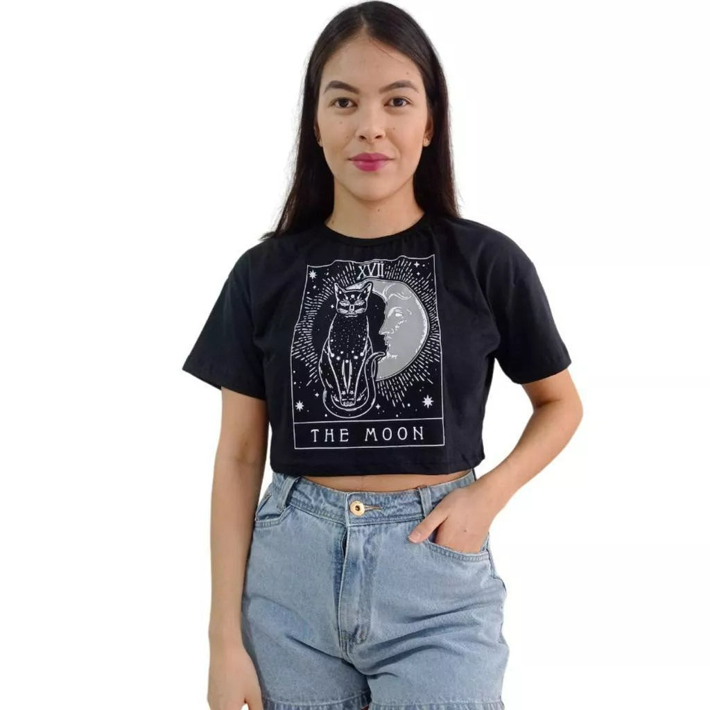 Camiseta T-shirt Cropped Oversized Estampado Moda Gringa Algodão
