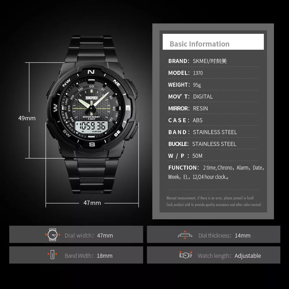 Relógios Masculinos SKMEI Casual LED Digital à Prova D'água Relógio Quartzo Esportes 1370