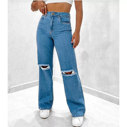 Calça Wide Jeans Destroyed no Joelho Tendencia Lola Store