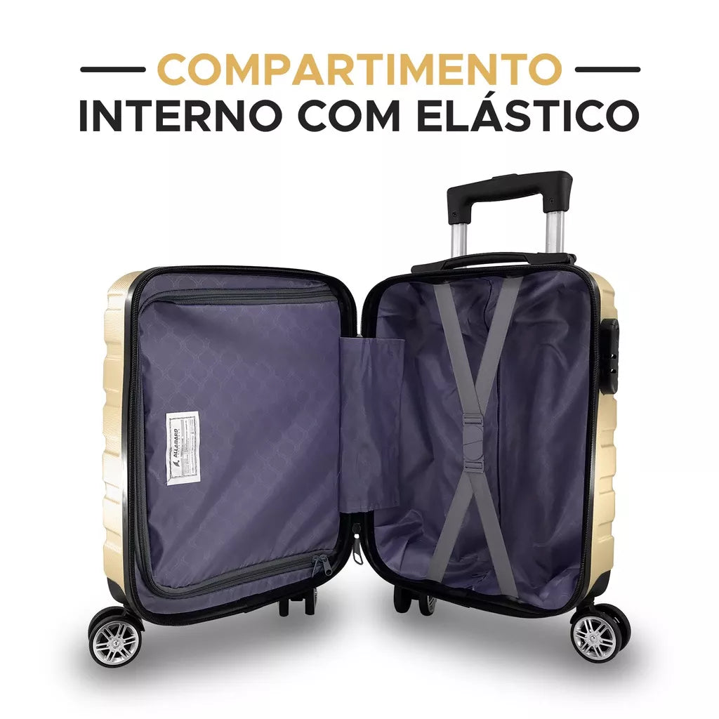 Kit Mala Bordo Viagem Frasqueira ANAC ABS Rígido Avião 45x30x20