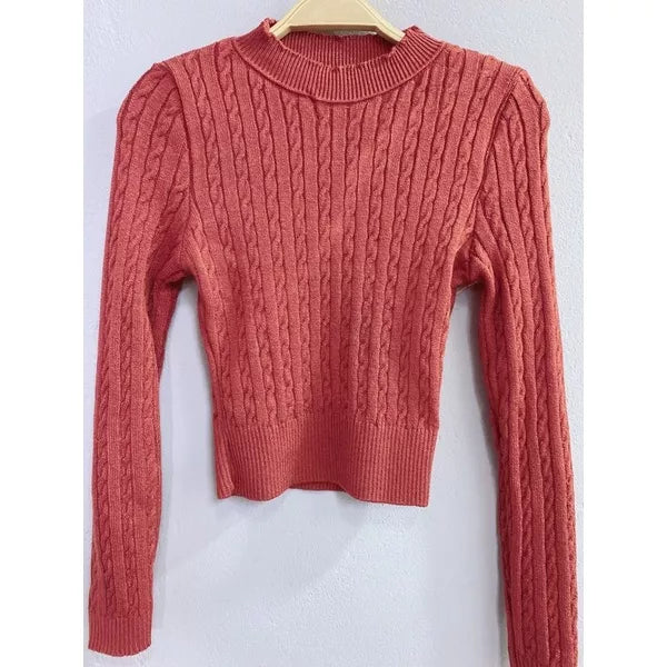 Blusa de frio tricô cropped feminina manga longa