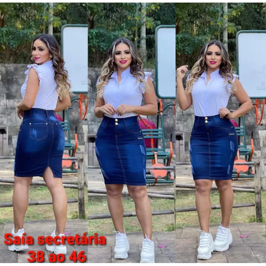 Saia Jeans Moda Evangélica Lindo Modelo Secretária