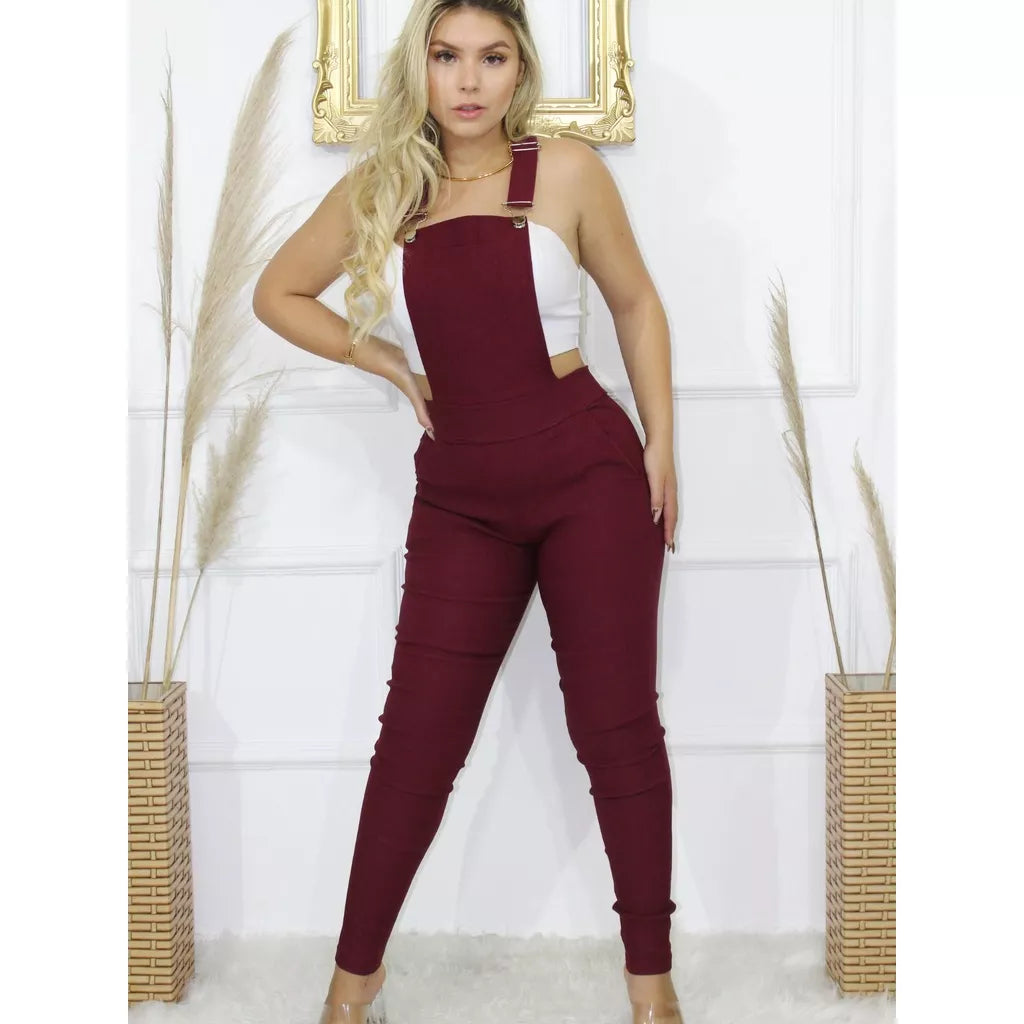Macacão Suspensorio Jardineira Feminina Longo Skinny Roupas Promoção