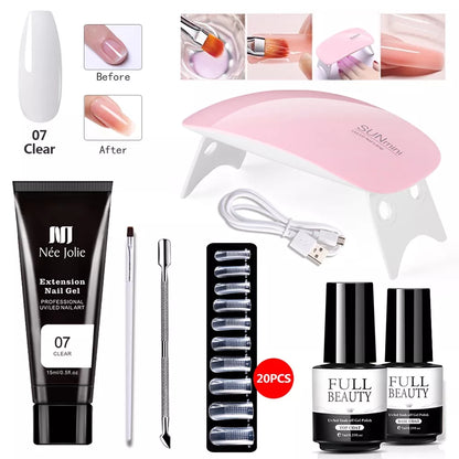 kit unha de gel poligel completo profissional de unha em gel polygel alongamento Set Nail Art Extension Kit Acrylic UV Gel Nail Files Nail Molds Builder Painting Brush Slip Solution DIY Manicure