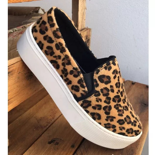 Tênis Feminino Onça Casual Calce Fácil Slip On Iate Plataforma
