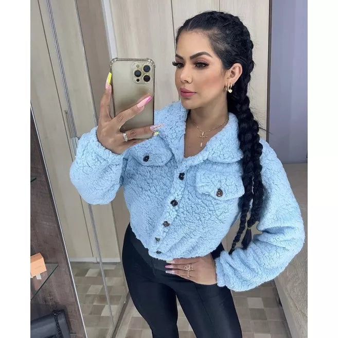 Casaquinho Feminino Teddy Casaco de frio Pelo de Carneiro Lançamento Outono e Inverno luxo total