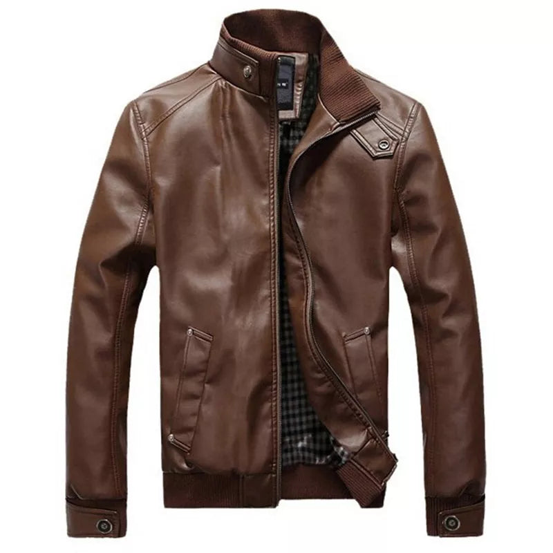 Nova Moda Outono Primavera Inverno Masculino Jaqueta De Couro Pu Marrom Preto Mens Gola Casacos Jaquetas De Motoqueiro Da Motocicleta