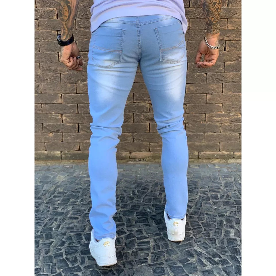 Calça Jeans Skinny Com Ziper Lycra Elastano Masculina Nova Tendencia