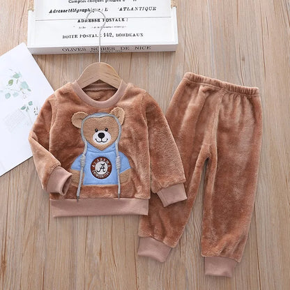 Conjunto De Pijama De Flanela Unisexo Para Crianças De Outono