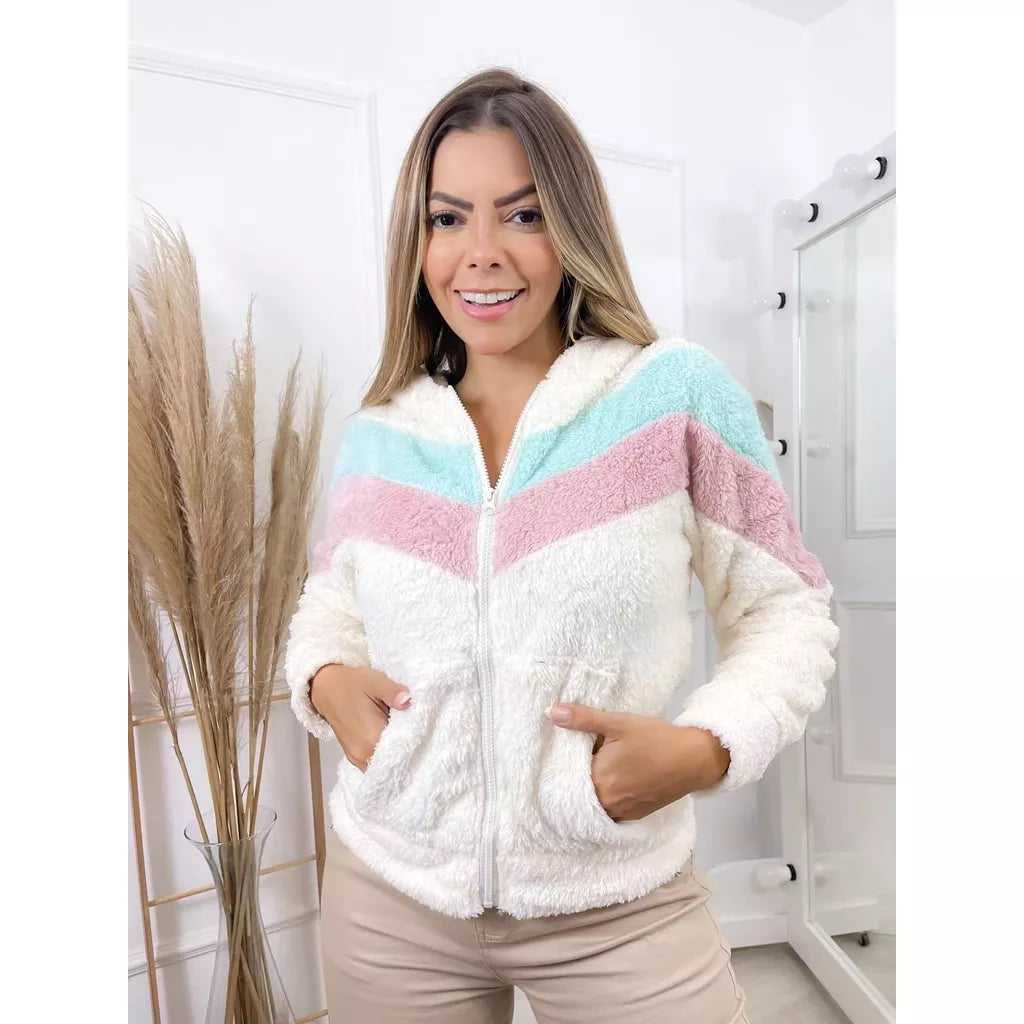 Casaco Moletom de Pelinho Blusa Frio Feminino   3RD SD7091