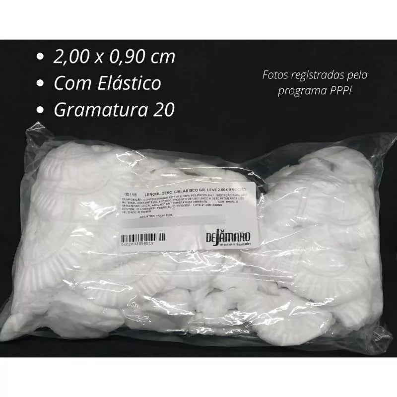 Lençol Descartável TNT Branco Maca 2,00x0,90 C/ Elástico 10 Unidades Anvisa Soft Gramatura 20
