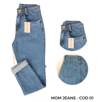 Calça Feminina Mom Jeans Mom Cintura Super Alta Escura e Clara Lisa