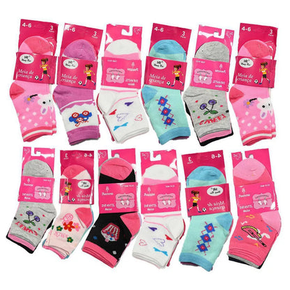 Kit 6 ou 12 Pares de Meias Infantil Feminino com Estampada Meia Menina