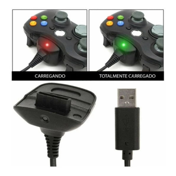 Kit 2 Cabo + Bateria Xbox 360 Controle Slim 6400mAh Promoção