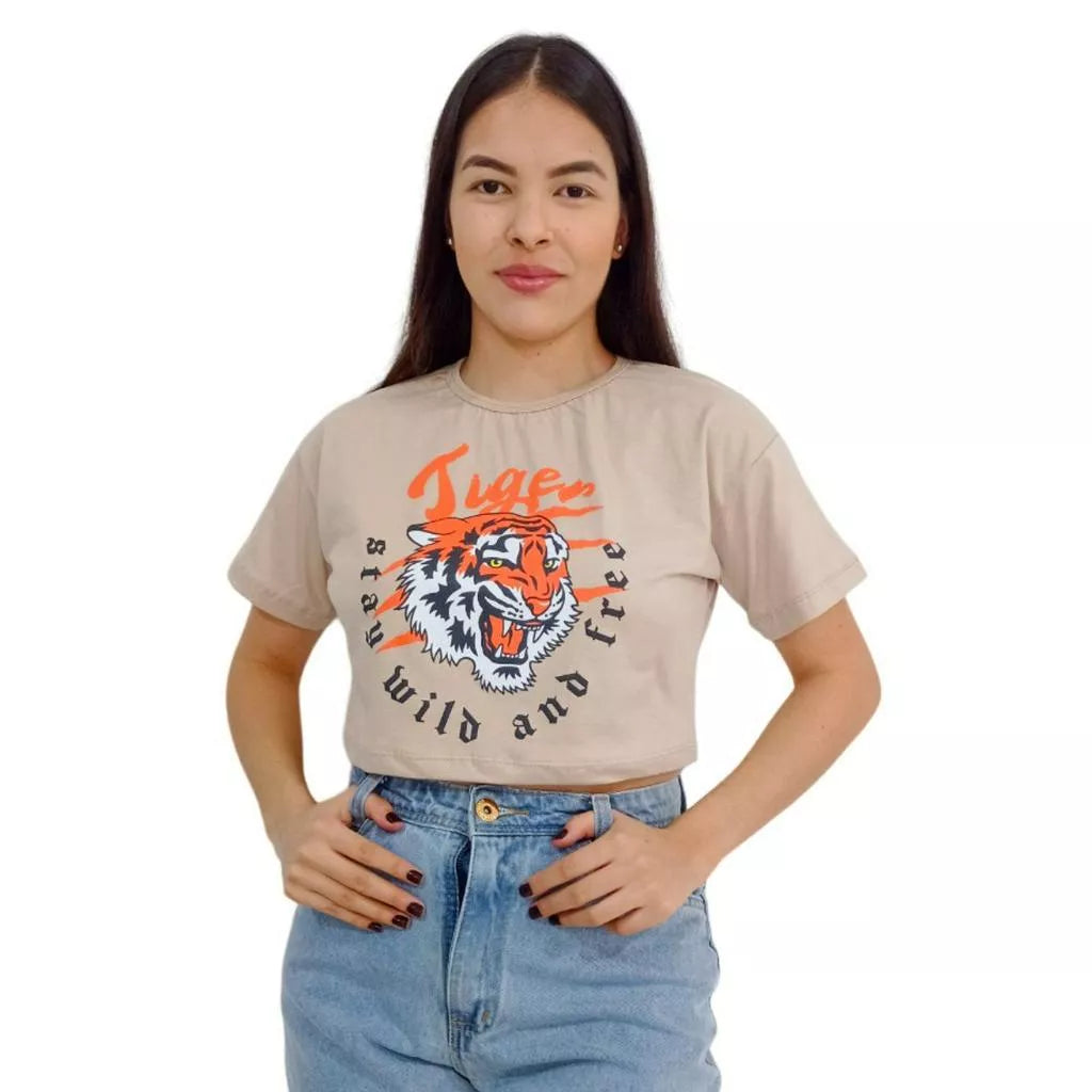 Camiseta T-shirt Cropped Oversized Estampado Moda Gringa Algodão