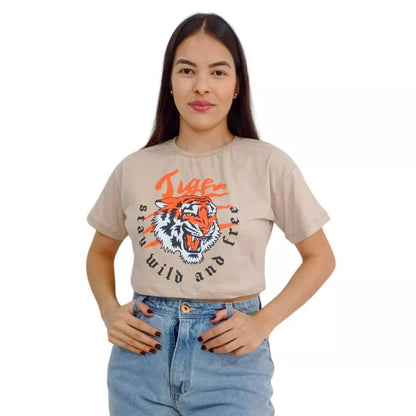 Camiseta T-shirt Cropped Oversized Estampado Moda Gringa Algodão