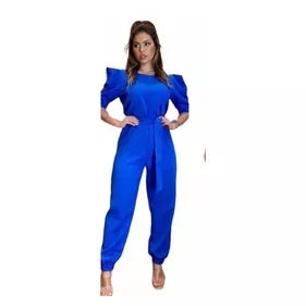 Macacão Longo Feminino com Cinto manga princesa
