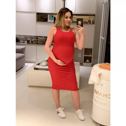 Vestido Midi Canelado Regata para gestante
