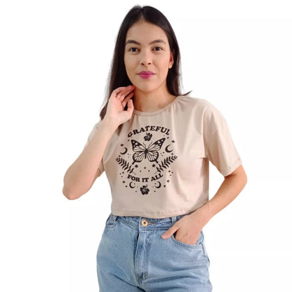 Camiseta T-shirt Cropped Oversized Estampado Moda Gringa Algodão