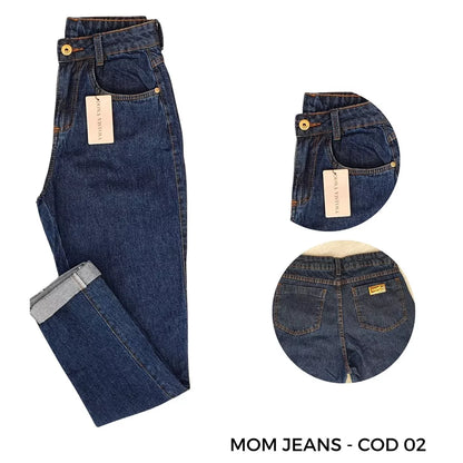Calça Feminina Mom Jeans Mom Cintura Super Alta Escura e Clara Lisa