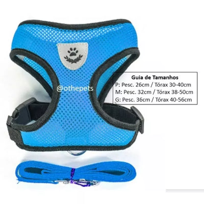 Peitoral Com Guia para Caes E Gatos Colete Regulavel Super Confortavel para Cachorro