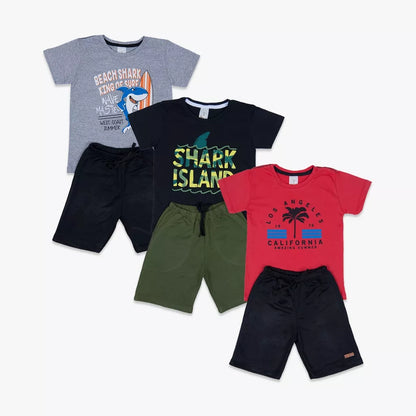 Kit Sortido 10 Peças de Roupas Infantil Menino- 5 Camisetas + 5 Bermudas - Promoção - Kit com 5 Conjuntos de Roupa Infantil Menino Verão Masculino Bebe Barato