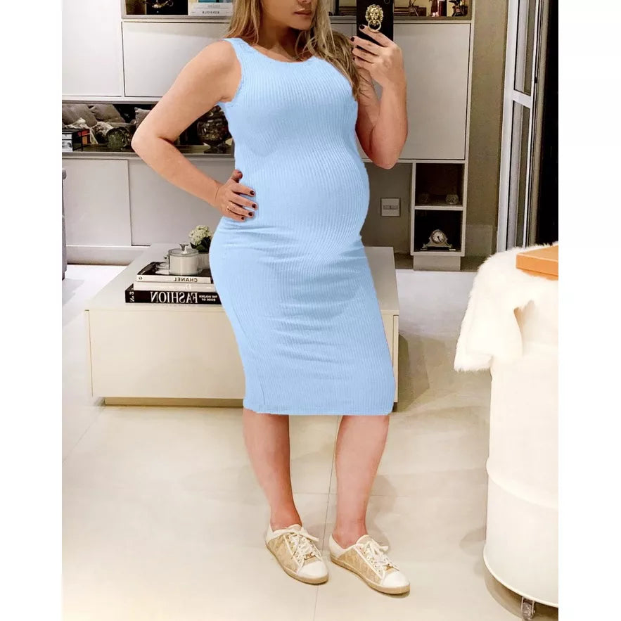 Vestido Midi Canelado Regata para gestante