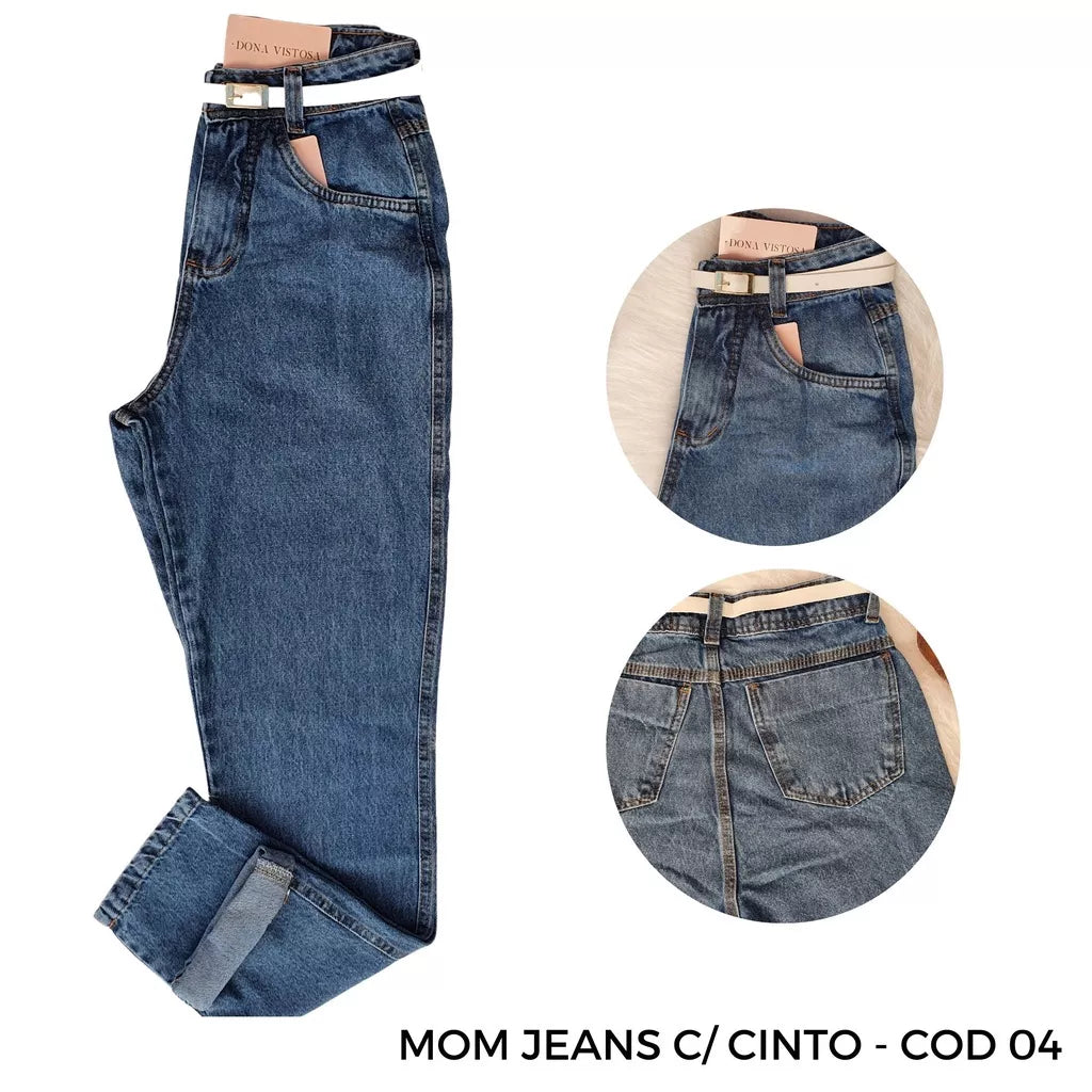 Calça Feminina Mom Jeans Mom Cintura Super Alta Escura e Clara Lisa