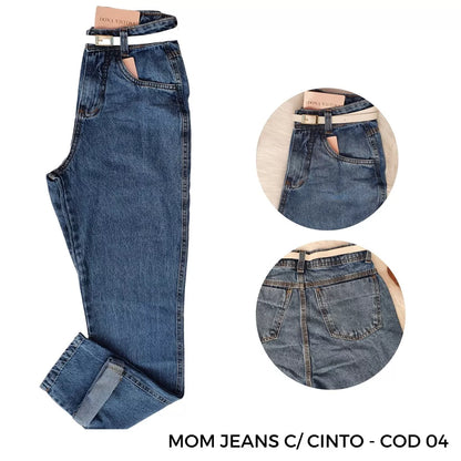 Calça Feminina Mom Jeans Mom Cintura Super Alta Escura e Clara Lisa