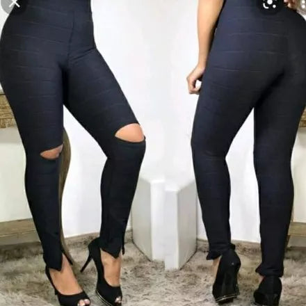 Calça Bandagem Feminina | Grossa preta com ziper na perna