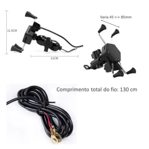 Suporte Garra Para Celular Moto Universal Com Carregador Usb