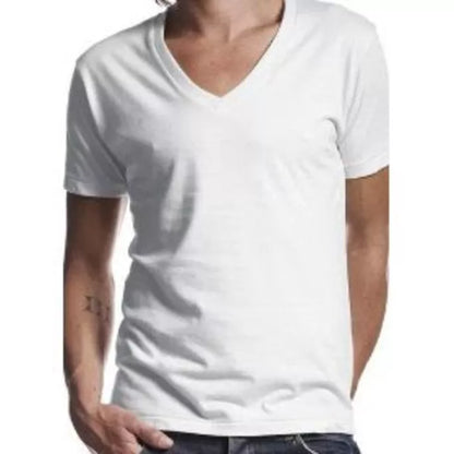 Camiseta masculina com decote em V malha 100%algodão gold