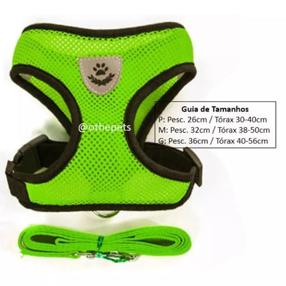 Peitoral Com Guia para Caes E Gatos Colete Regulavel Super Confortavel para Cachorro