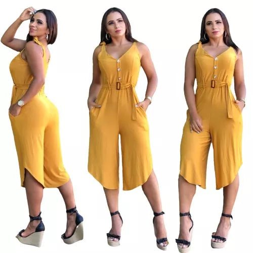 MACACÃO FEMININO PANTACOURT COM CINTO E BOTOES MODA CASUAL