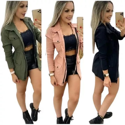 Parka Bengaline Blusa Feminina Botoes Casaco Sobretudo