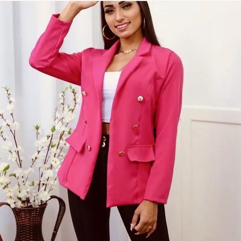 Blazer Feminino Casaquinho Maxi Longo Sobretudo Alfaiataria Social Blazer Com Botão