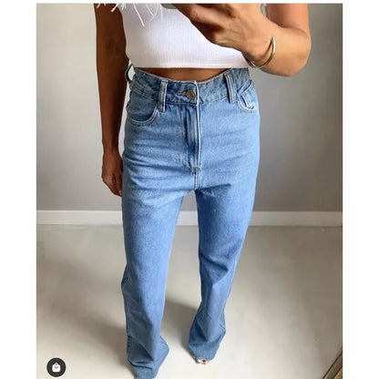 Calça Jeans Wide Leg Feminina Pantalona Sem Lycra Calça Cintura Alta 2022