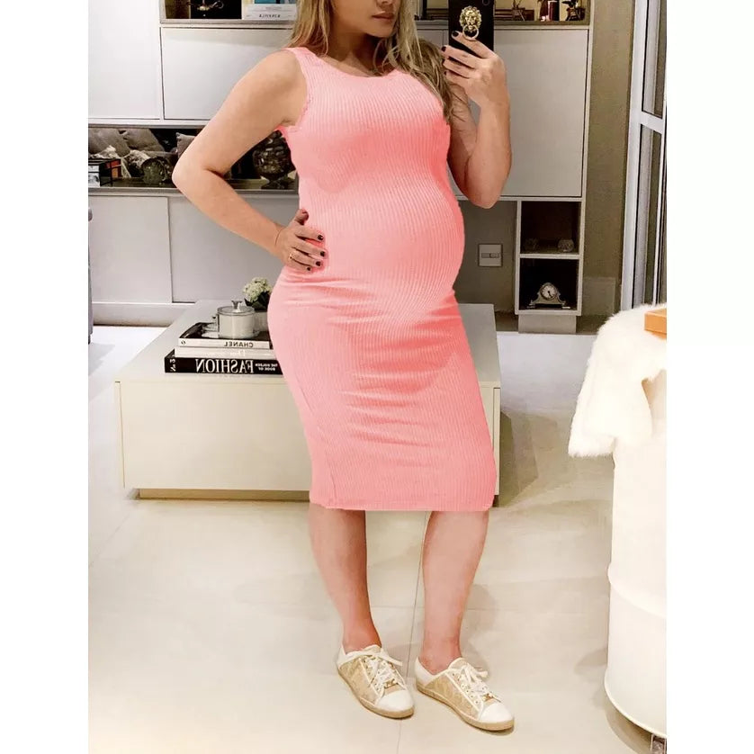 Vestido Midi Canelado Regata para gestante