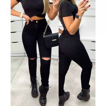 Calça Jeans Preta Skinny Com Lycra Cintura Alta Corte Do Jeans Empina Confortável Moda Feminina.